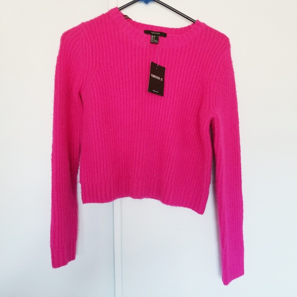 Hot Pink Cropped Sweater Forever21